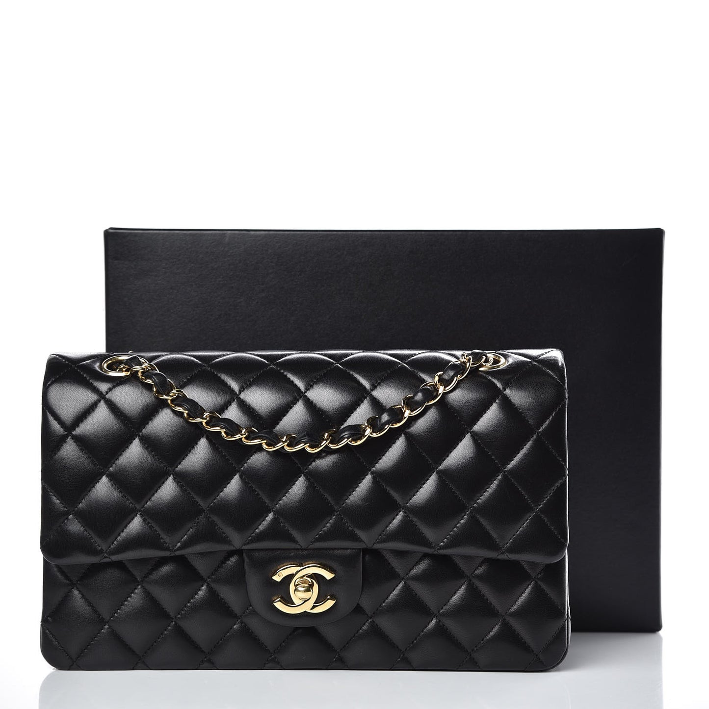 Lambskin Quilted Medium Double Flap Black