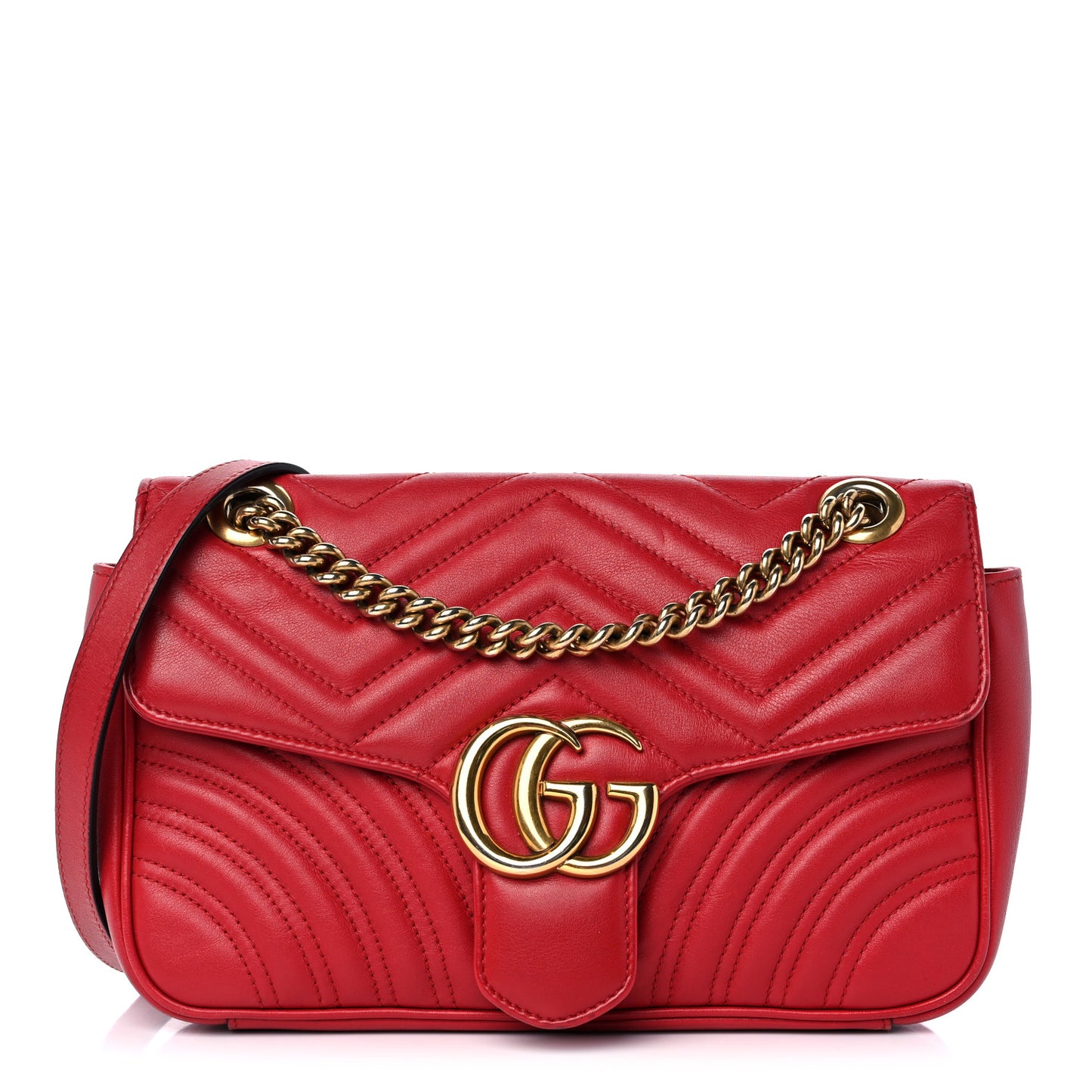 Calfskin Matelasse Small GG Marmont Shoulder Bag Hibiscus Red