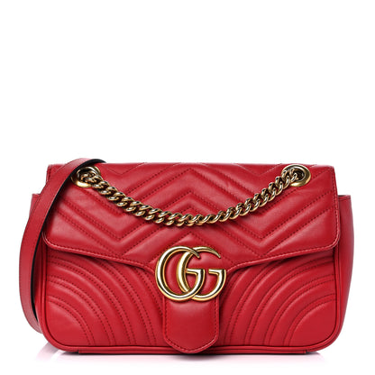 Gucci Calfskin Matelasse Small GG Marmont Shoulder Bag Hibiscus Red 1 of 17