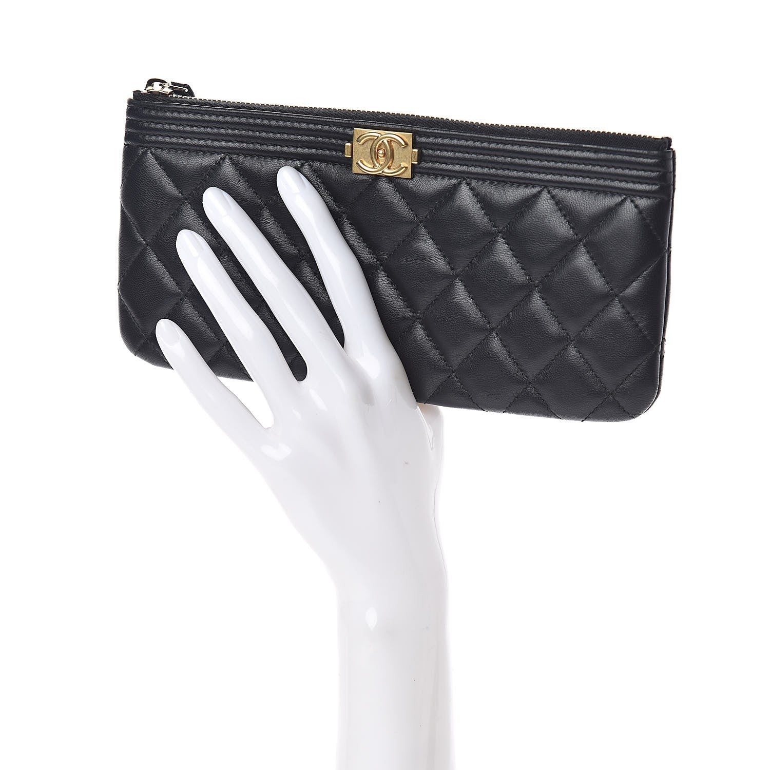 Chanel Lambskin Quilted Small Boy Zipped Pouch Black 2 of 9