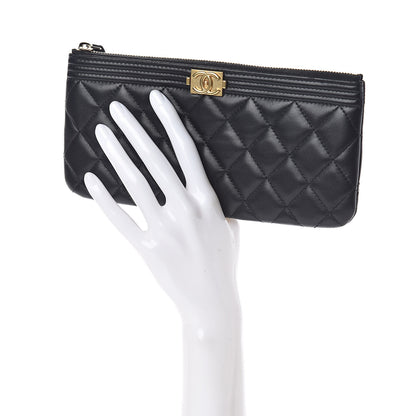 Chanel Lambskin Quilted Small Boy Zipped Pouch Black 2 of 9