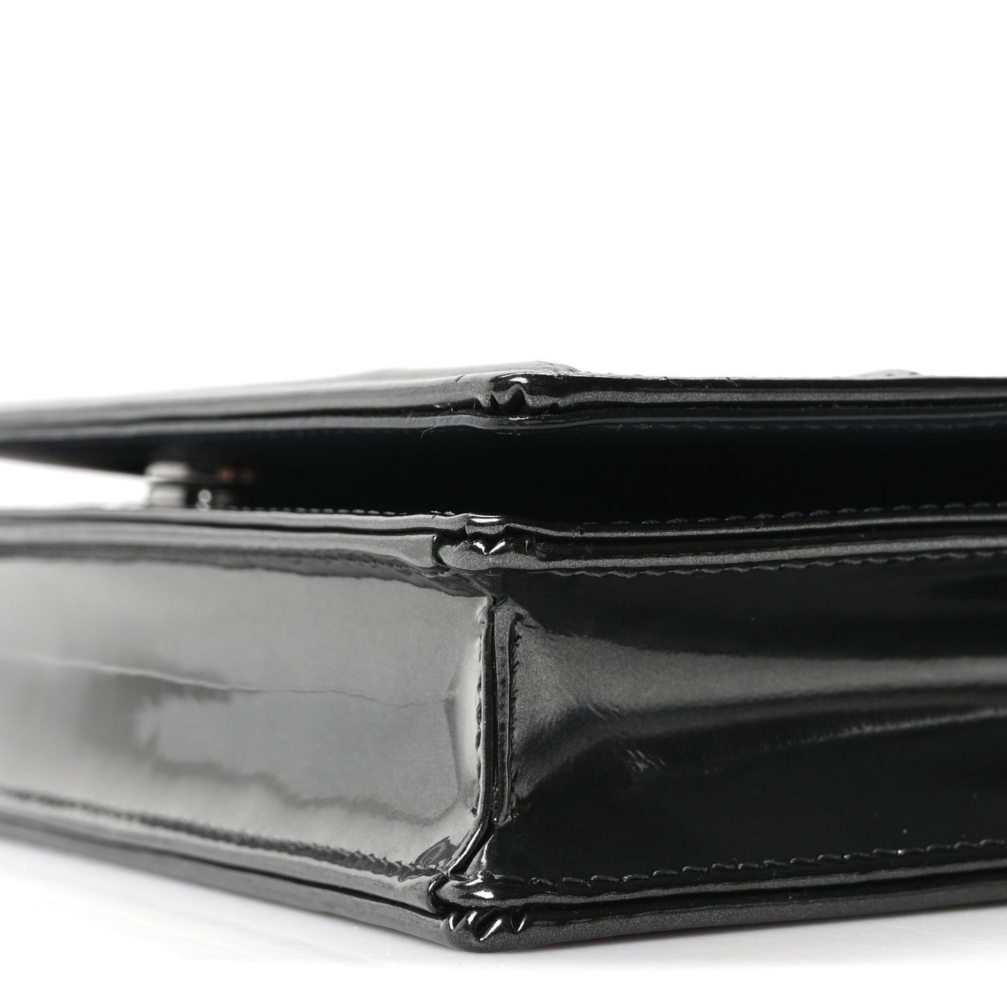 Metallic Patent Micro-Cannage Diorama Wallet on Chain Pouch Onyx Black