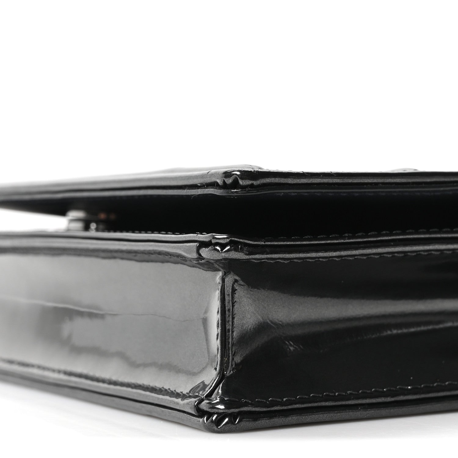 Christian Dior Metallic Patent Micro-Cannage Diorama Wallet on Chain Pouch Onyx Black 10 of 10