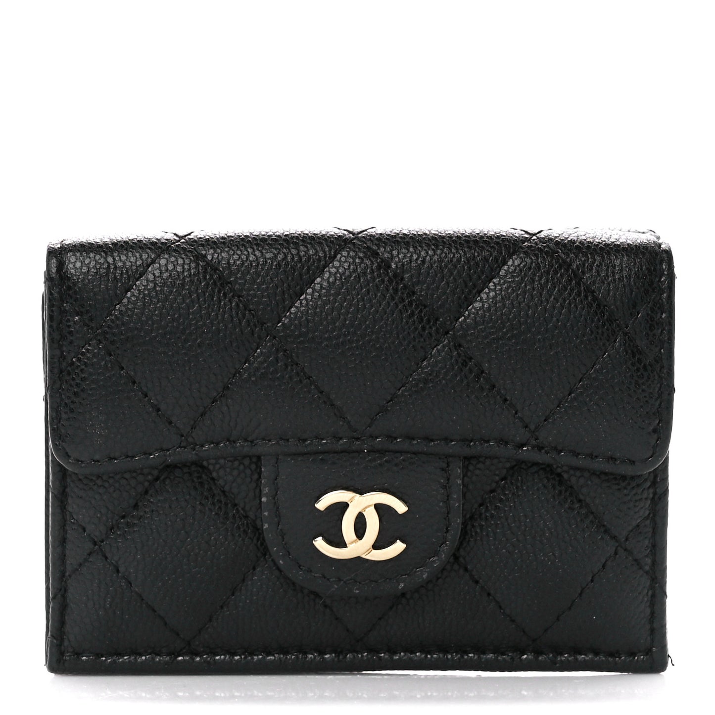 Caviar Quilted Double Flap Wallet Black