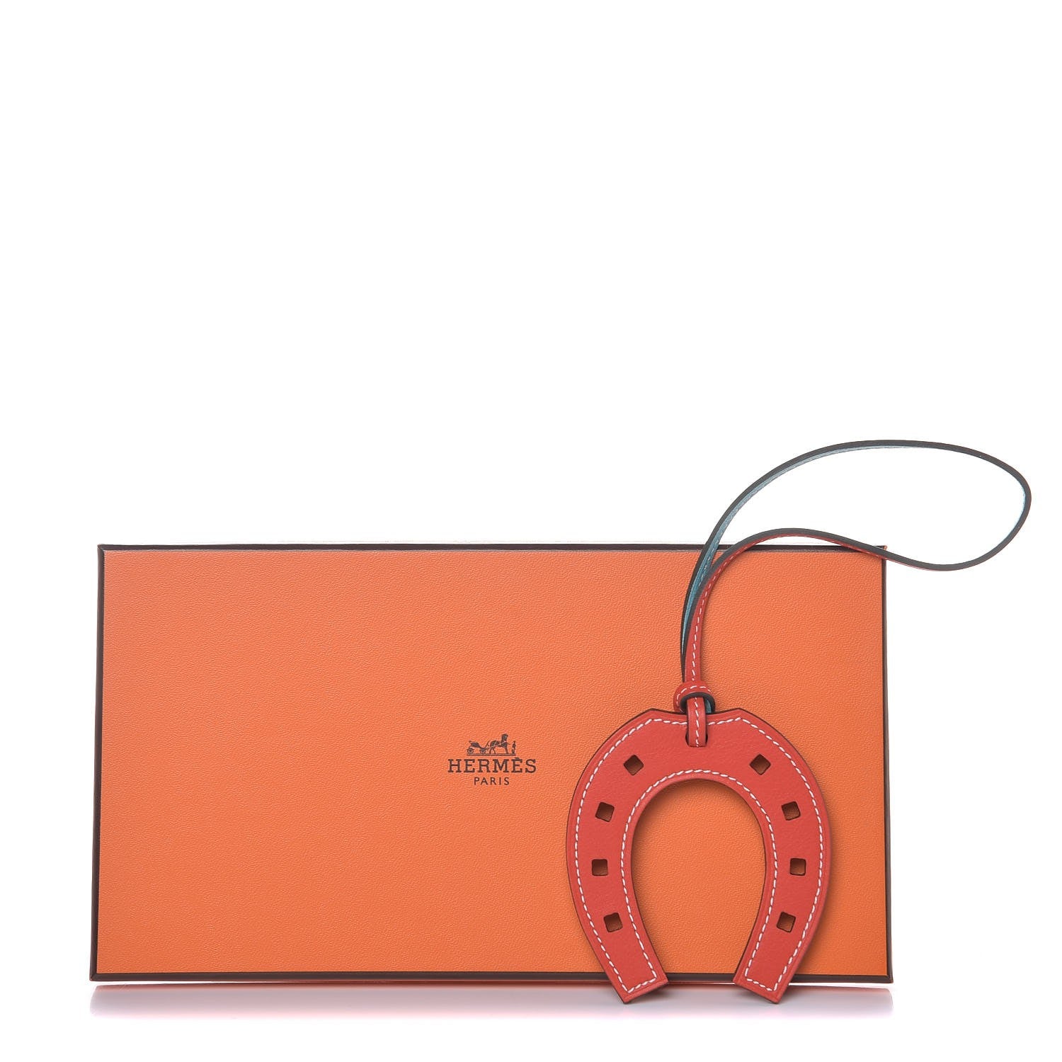 Hermes Swift Paddock Horseshoe Bag Charm Capucine Bleu Atoll 4 of 4