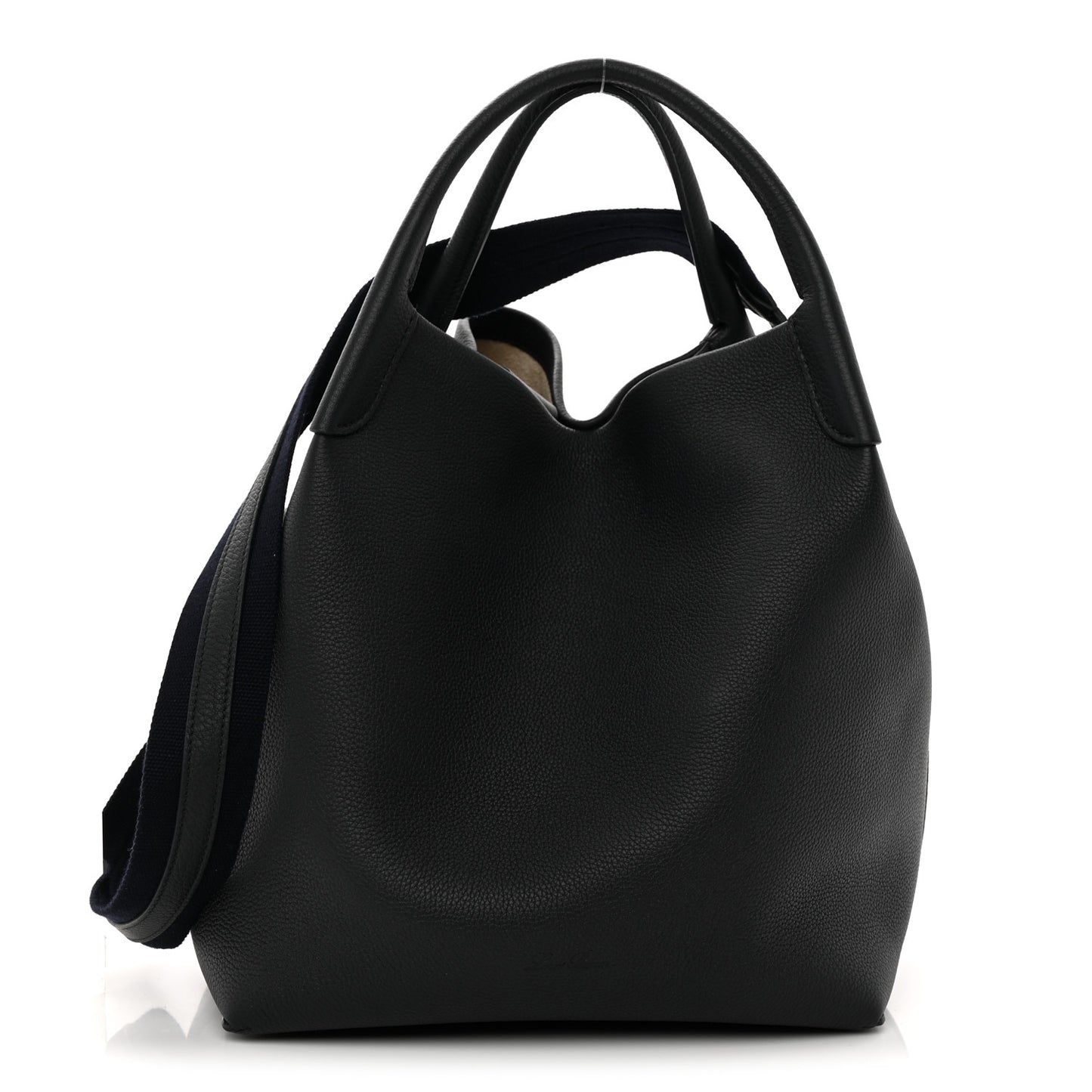 Grained Calfskin Large Bale Bag Navy Blue