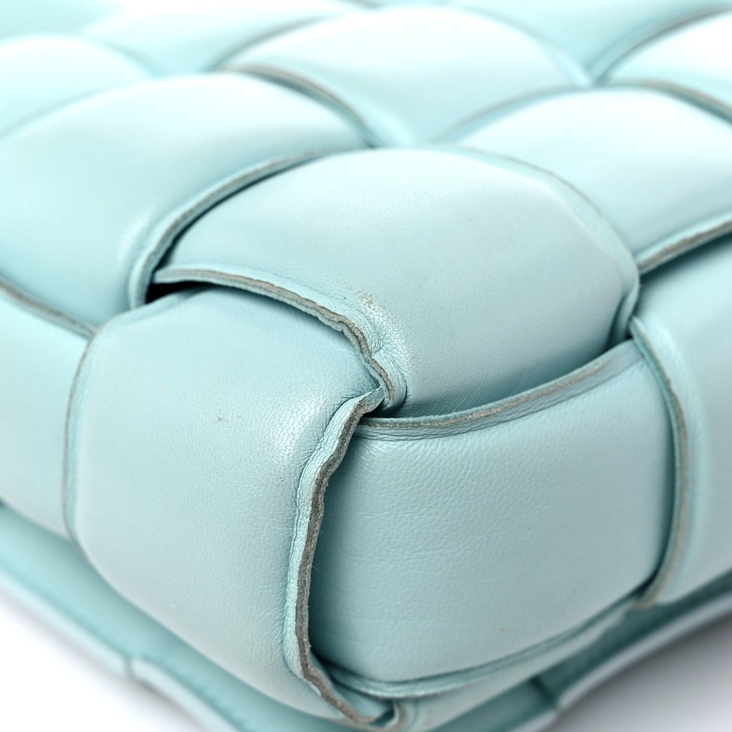Paper Calfskin Maxi Intreccio Padded Cassette Crossbody Bag Ice