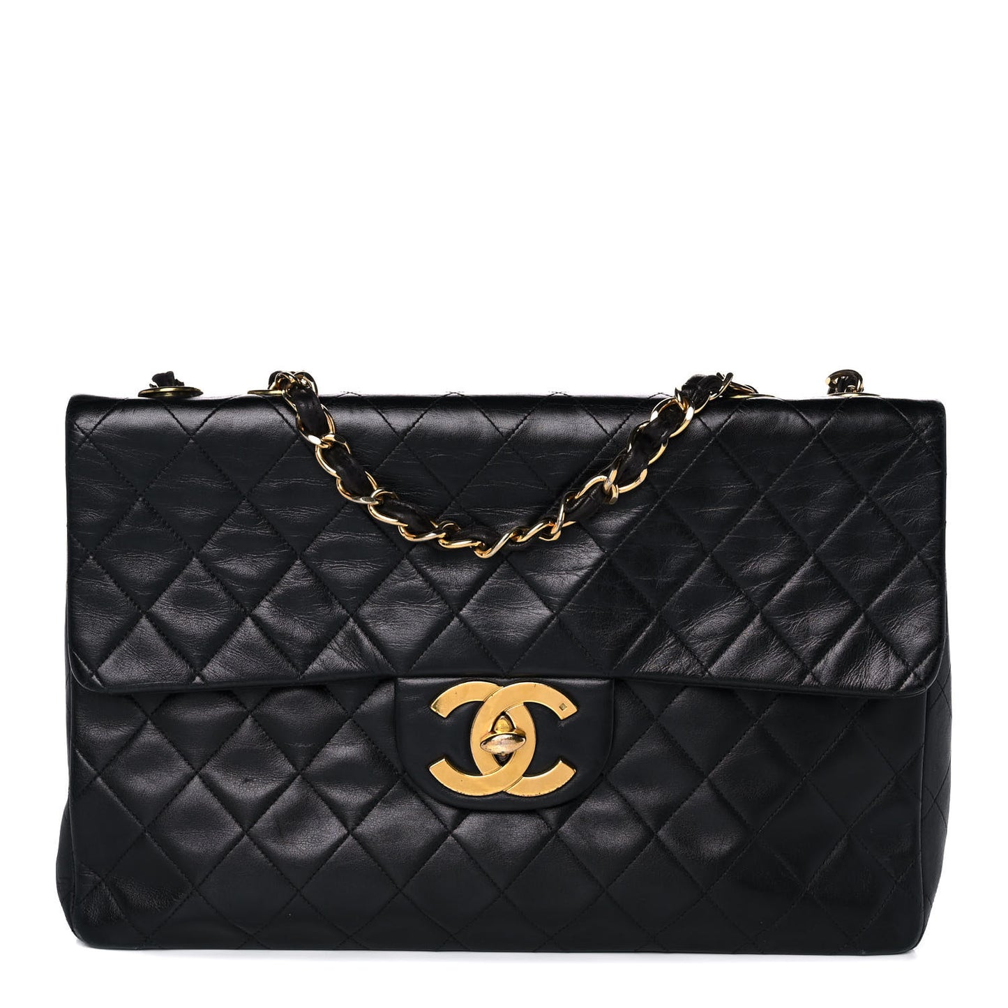 Lambskin Quilted XL Jumbo Single Flap Black