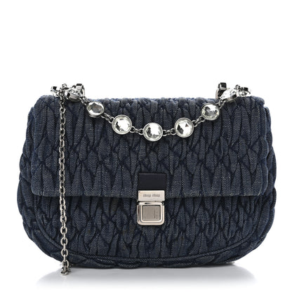 Miu Miu Denim Matelasse Crystal Chain Crossbody Bag Blue 1 of 9