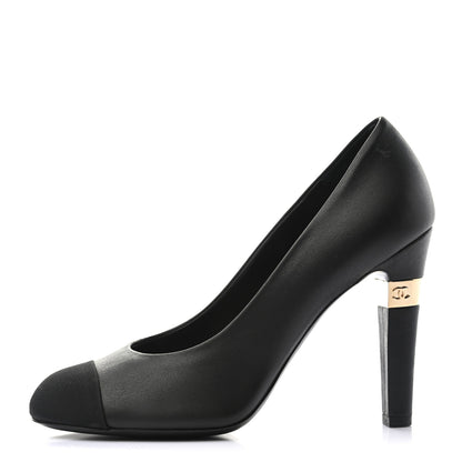 Chanel Lambskin Grosgrain Cap Toe CC Pumps 37.5 Black 1 of 9