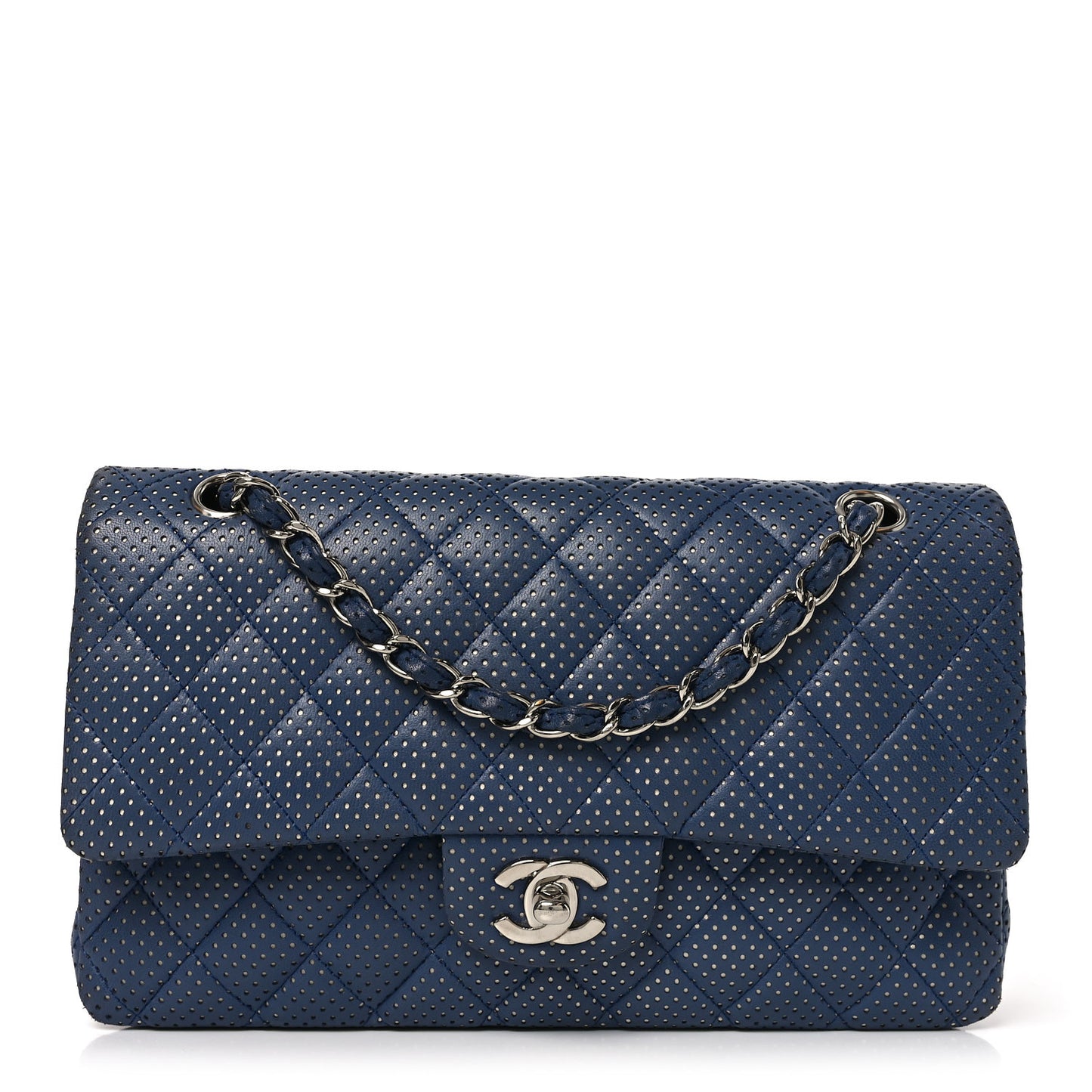 Lambskin Perforated Medium Double Flap Blue