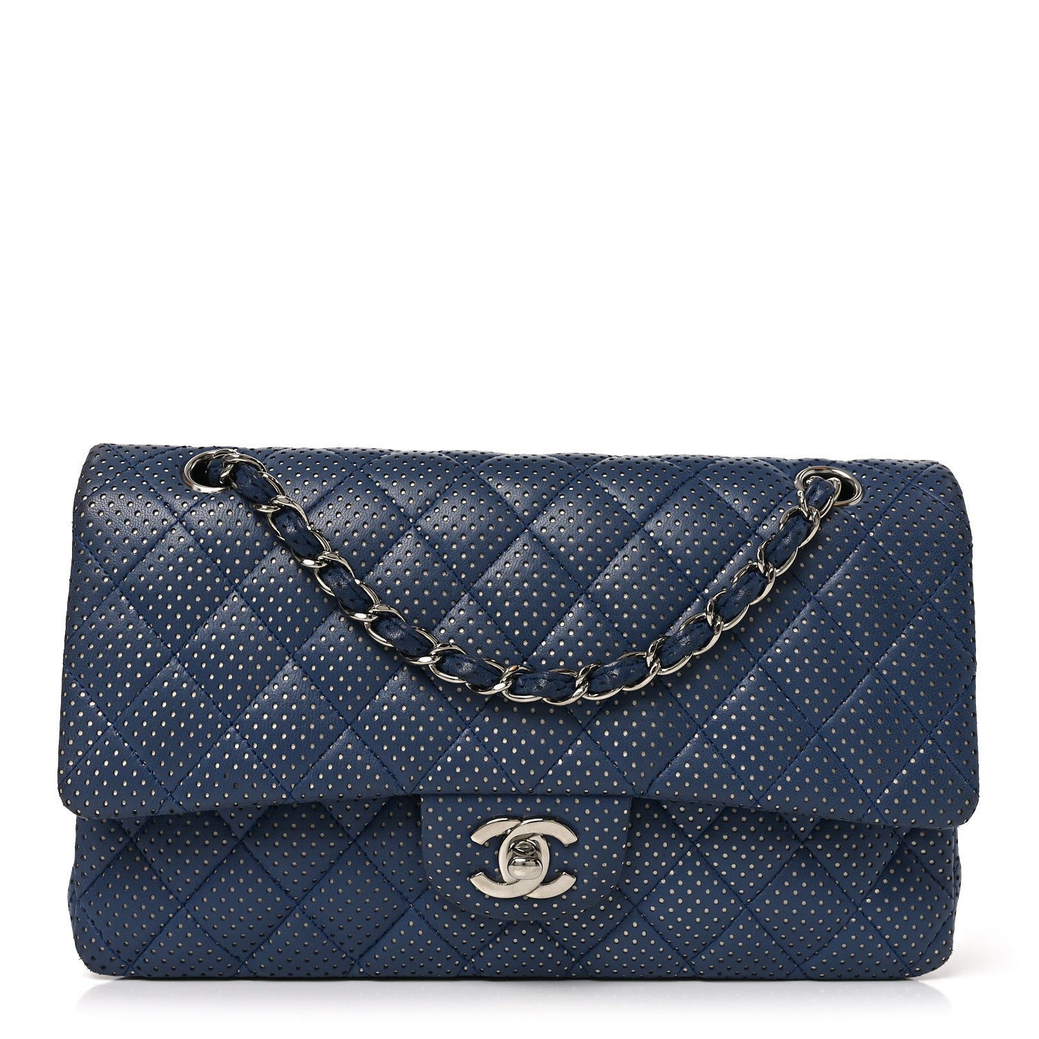 Chanel Lambskin Perforated Medium Double Flap Blue 1 of 9