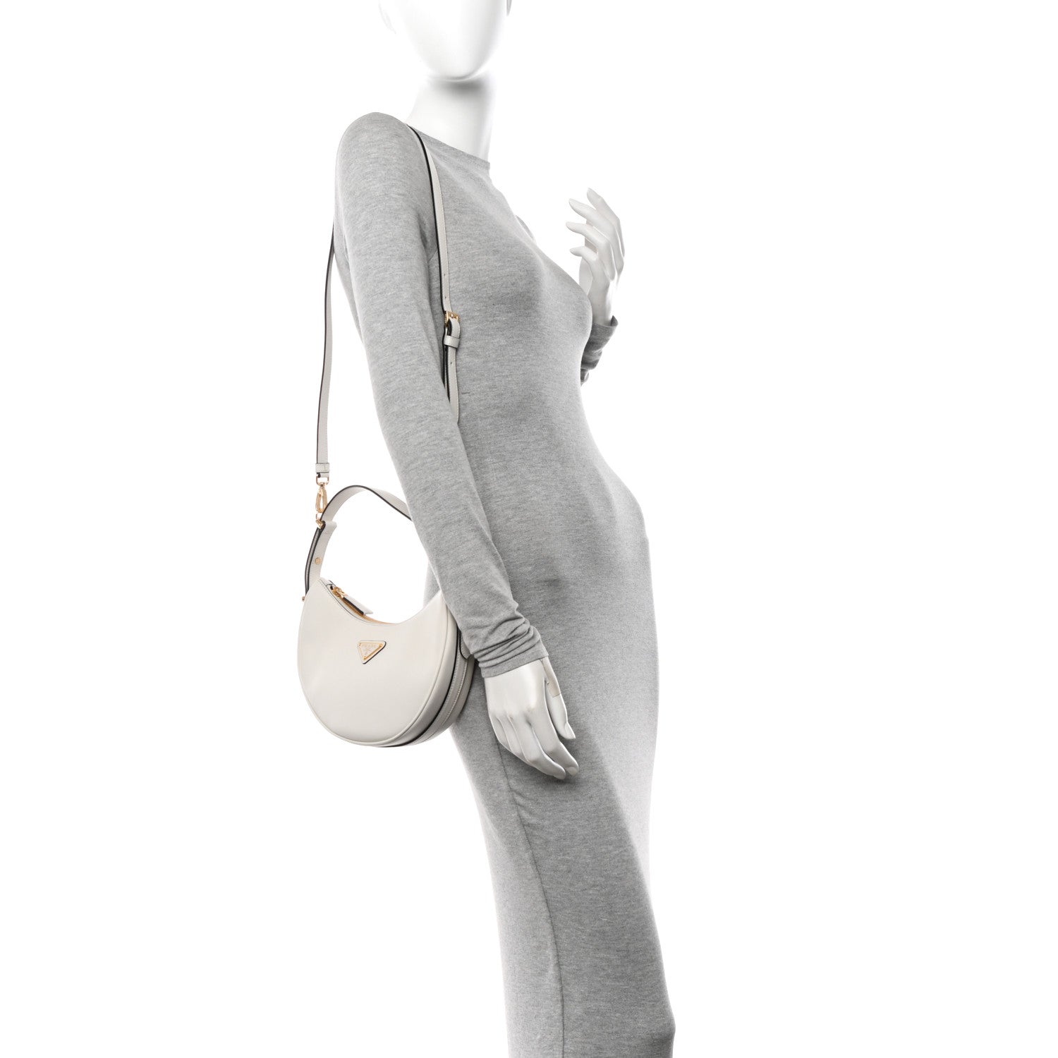 Prada Soft Calfskin Arque Shoulder Bag White 2 of 10