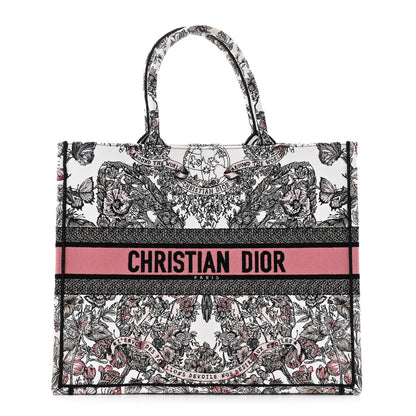 Christian Dior Canvas Embroidered Large Butterfly Around The World Book Tote White Pastel Pink 1 of 12