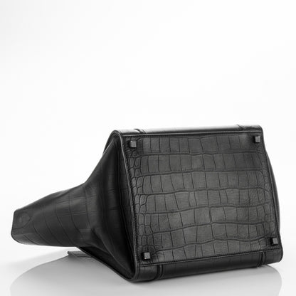 Celine Crocodile Embossed Calfskin Medium Phantom Luggage Black 4 of 8