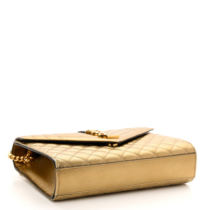 Saint Laurent Metallic Grain De Poudre Textured Mixed Matelasse Triquilt Medium Monogram Satchel Gold 4 of 9