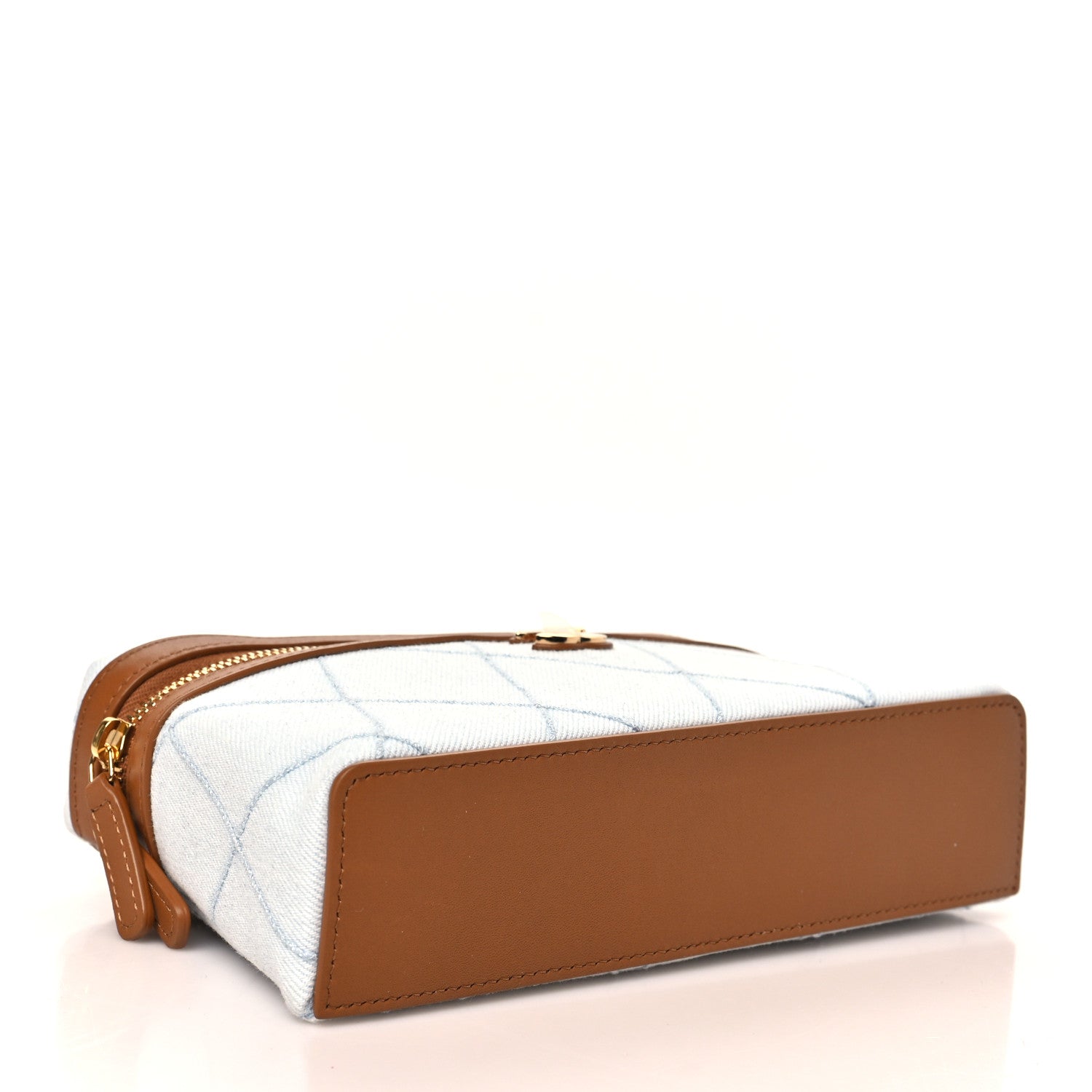 Chanel Washed Denim Calfskin Quilted Top Handle Slim Vanity Case With Chain Blue Brown 4 of 11