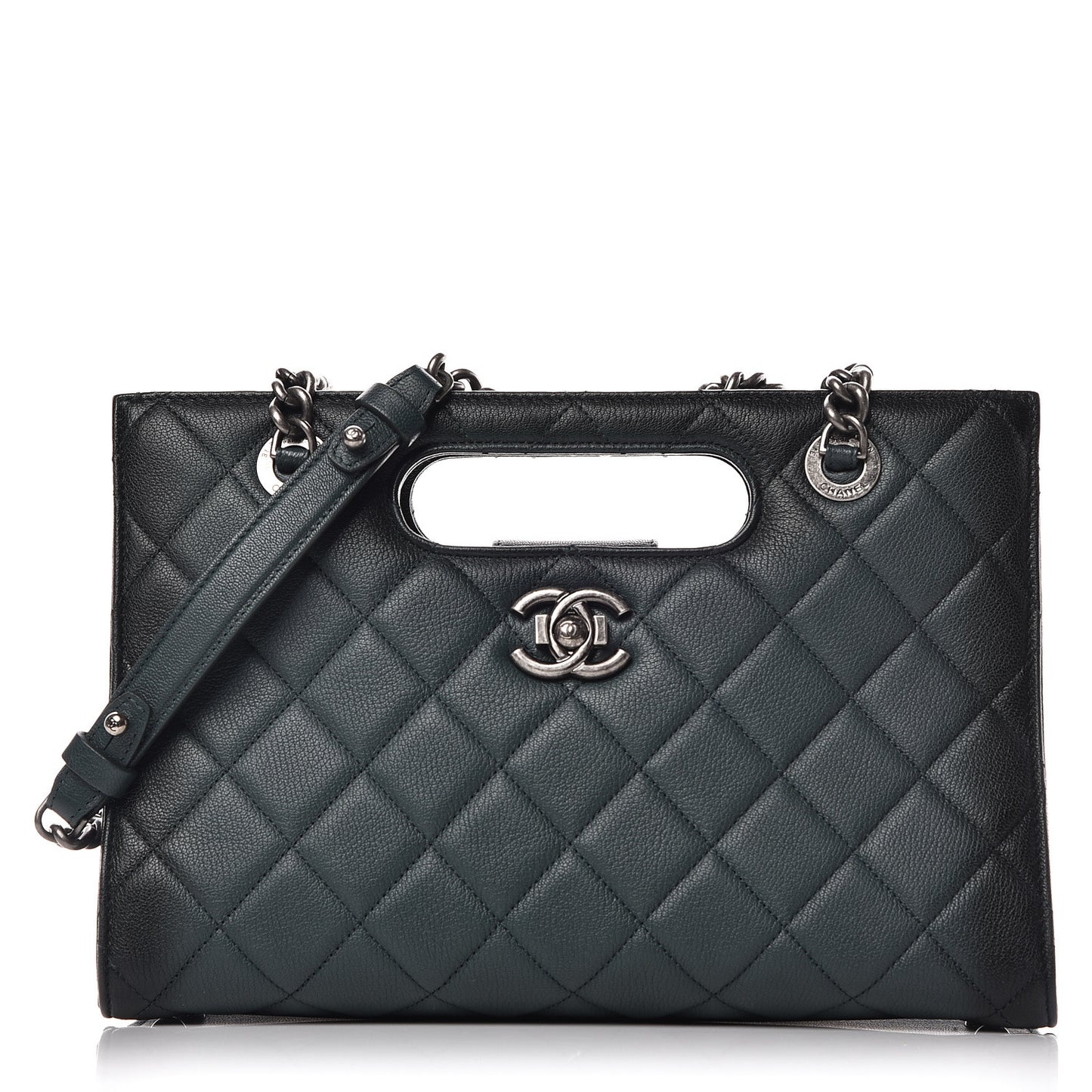 Goatskin Quilted Large Perfect Edge Shopping Tote Dark Green