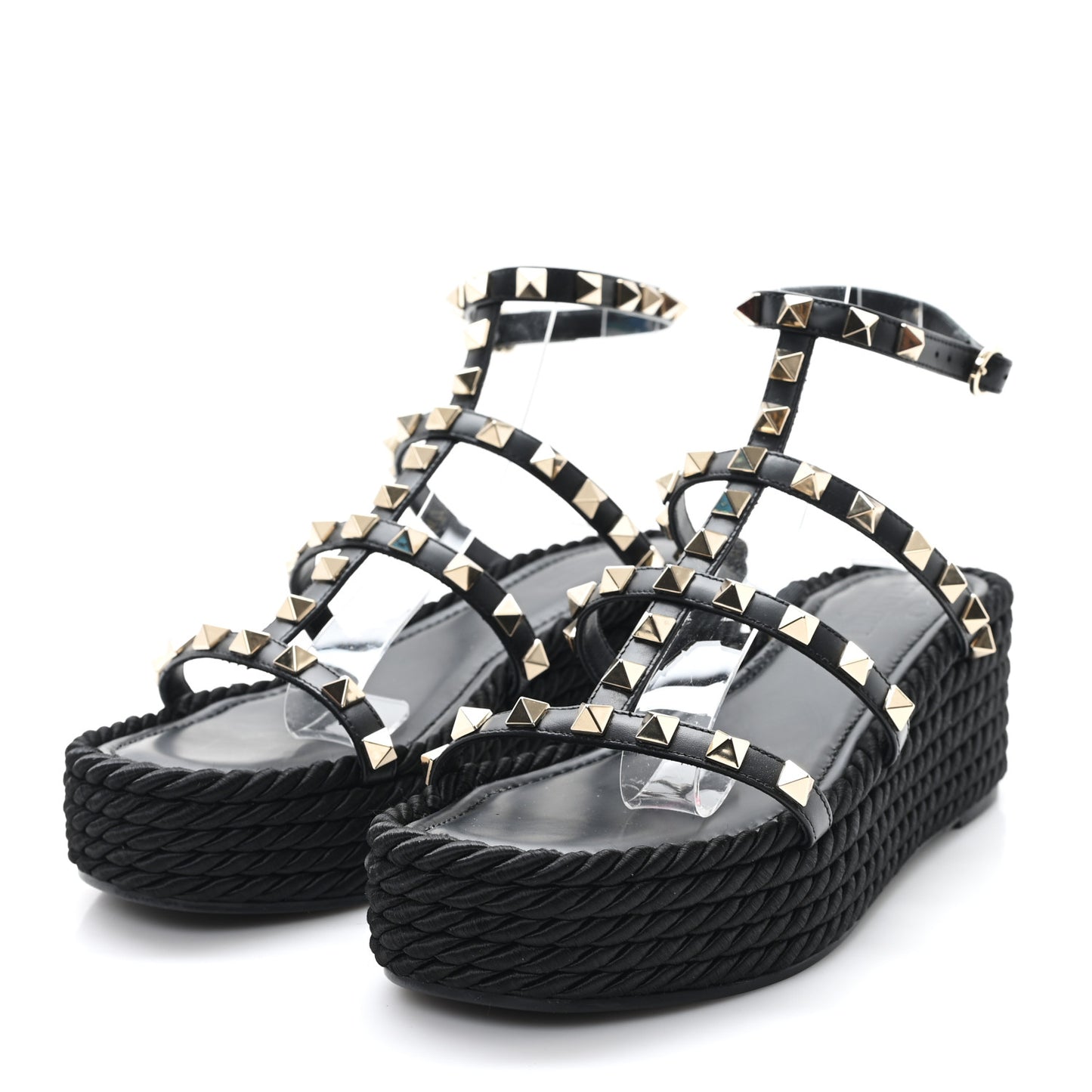 Calfskin Bedrock Rockstud Ankle Flat Sandals 36 Black