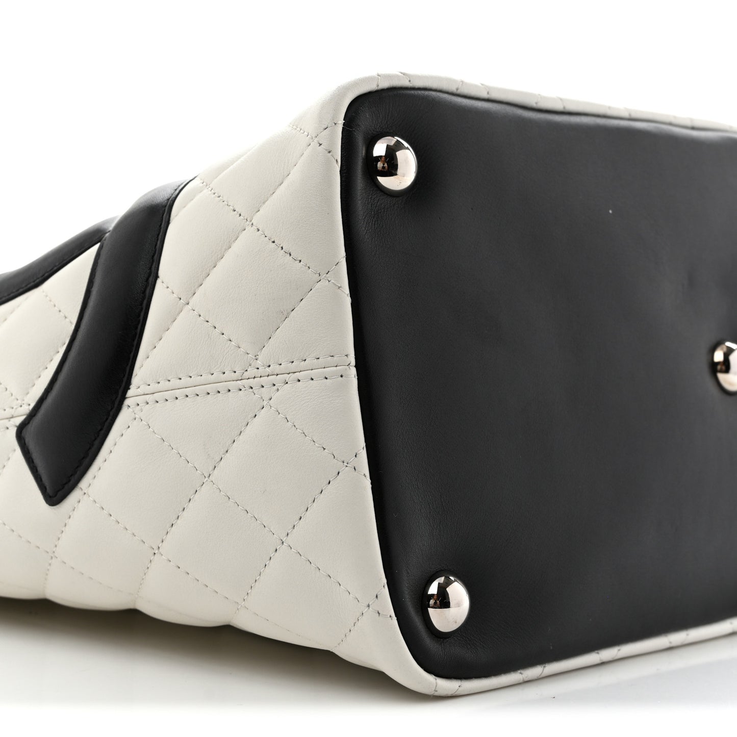 Calfskin Quilted Large Cambon Tote White Black