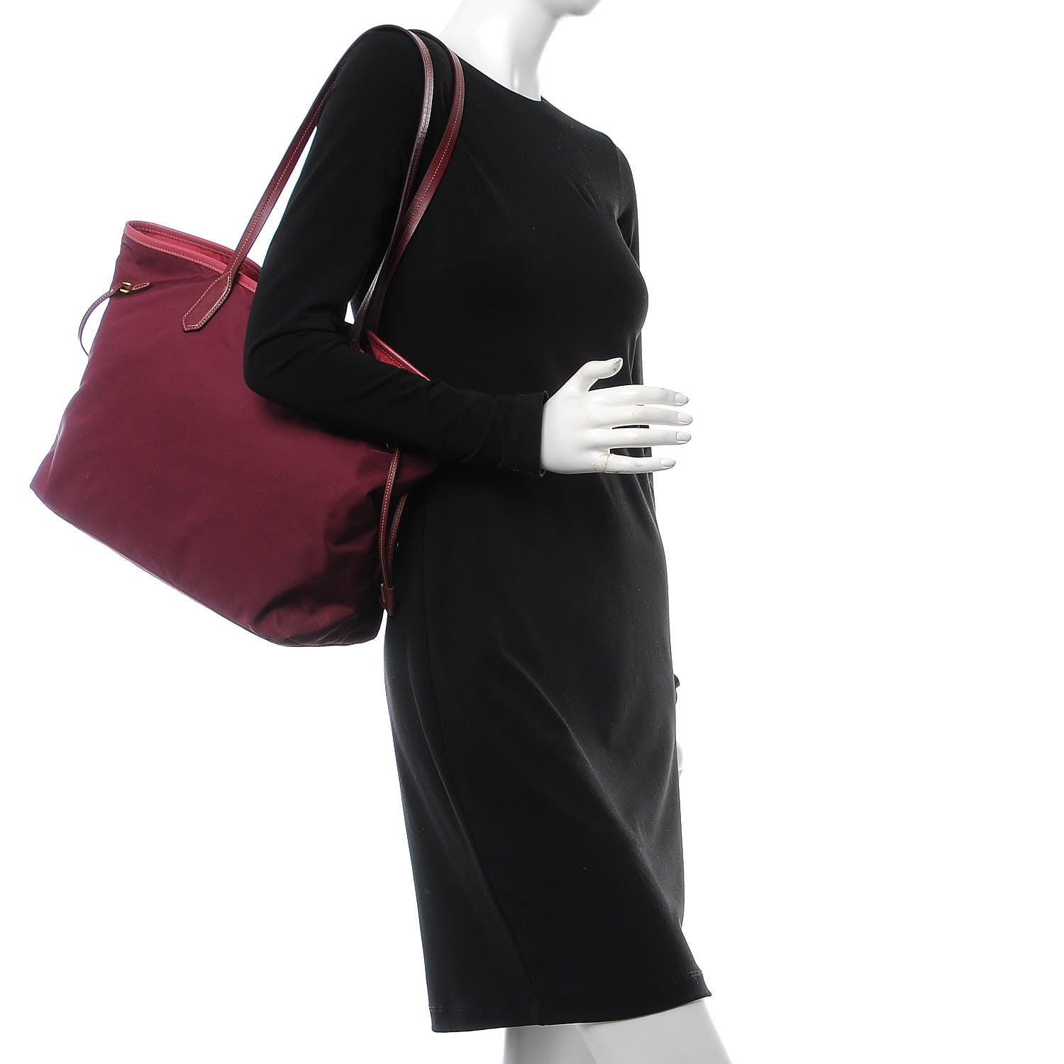 Prada Tessuto Nylon Saffiano Tote Wine 2 of 12