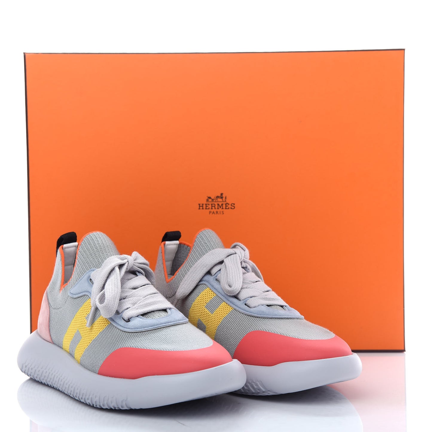 Knit Suede Goatskin Womens Crew Sneakers 36 Multicolor Gris Orange