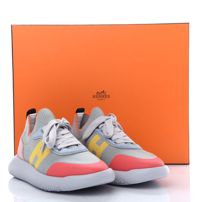 Hermes Knit Suede Goatskin Womens Crew Sneakers 36 Multicolor Gris Orange 11 of 11