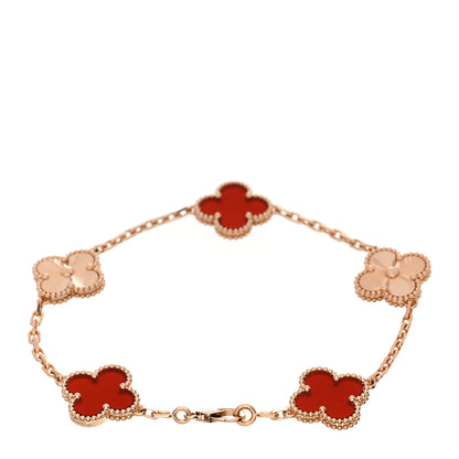Van Cleef & Arpels 18K Rose Gold Carnelian 5 Motifs Guilloche Vintage Alhambra Bracelet 2 of 5