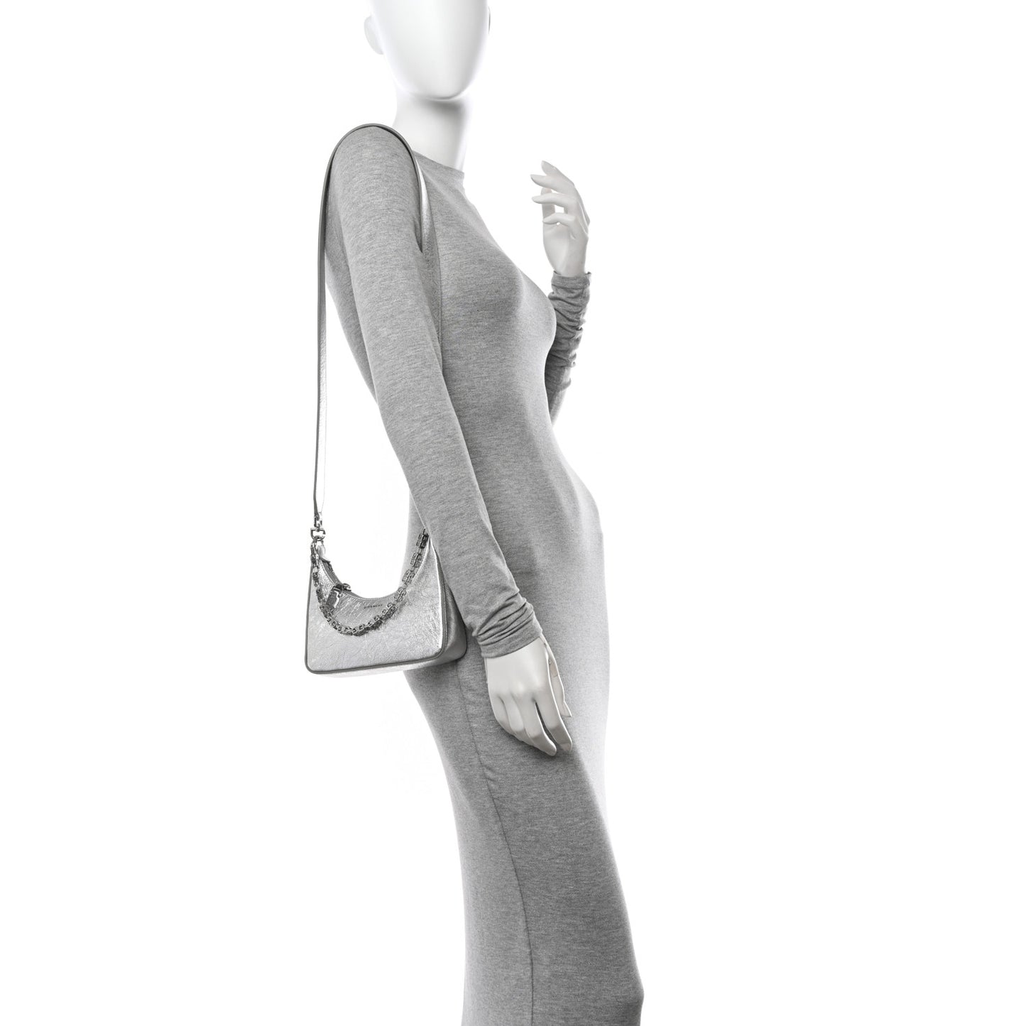 Metallic Calfskin Mini Moon Cut Out Shoulder Bag Silver