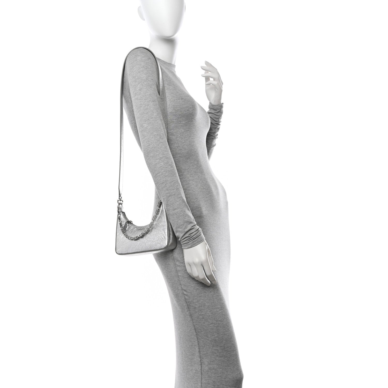 Givenchy Metallic Calfskin Mini Moon Cut Out Shoulder Bag Silver 2 of 10