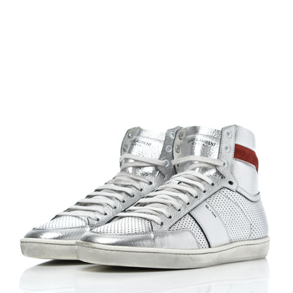Saint Laurent Metallic Calfskin Perforated Court Classic SL/10H High Top Sneakers 41.5 Silver 3 of 17
