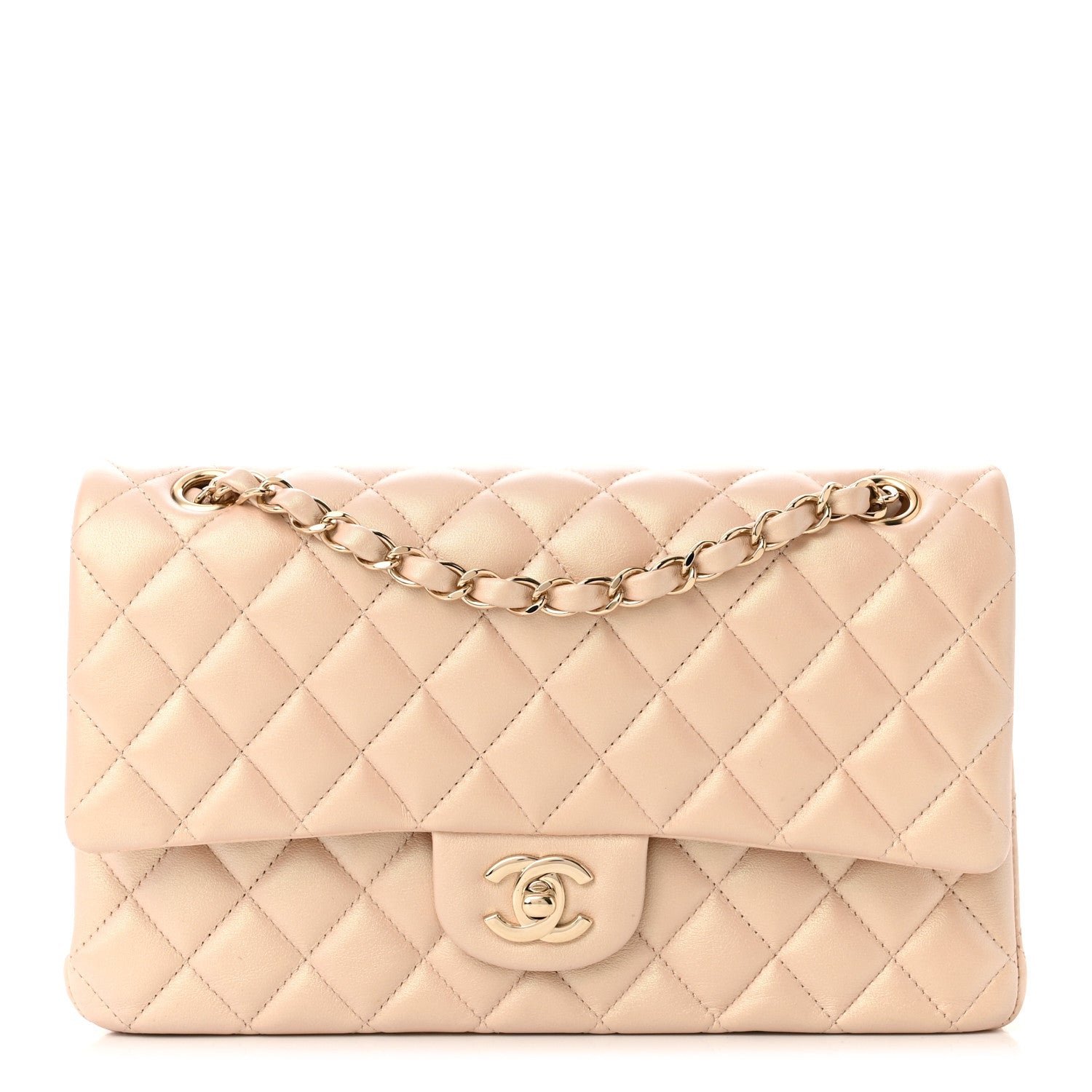 Chanel Iridescent Calfskin Quilted Medium Double Flap Beige 1 of 12