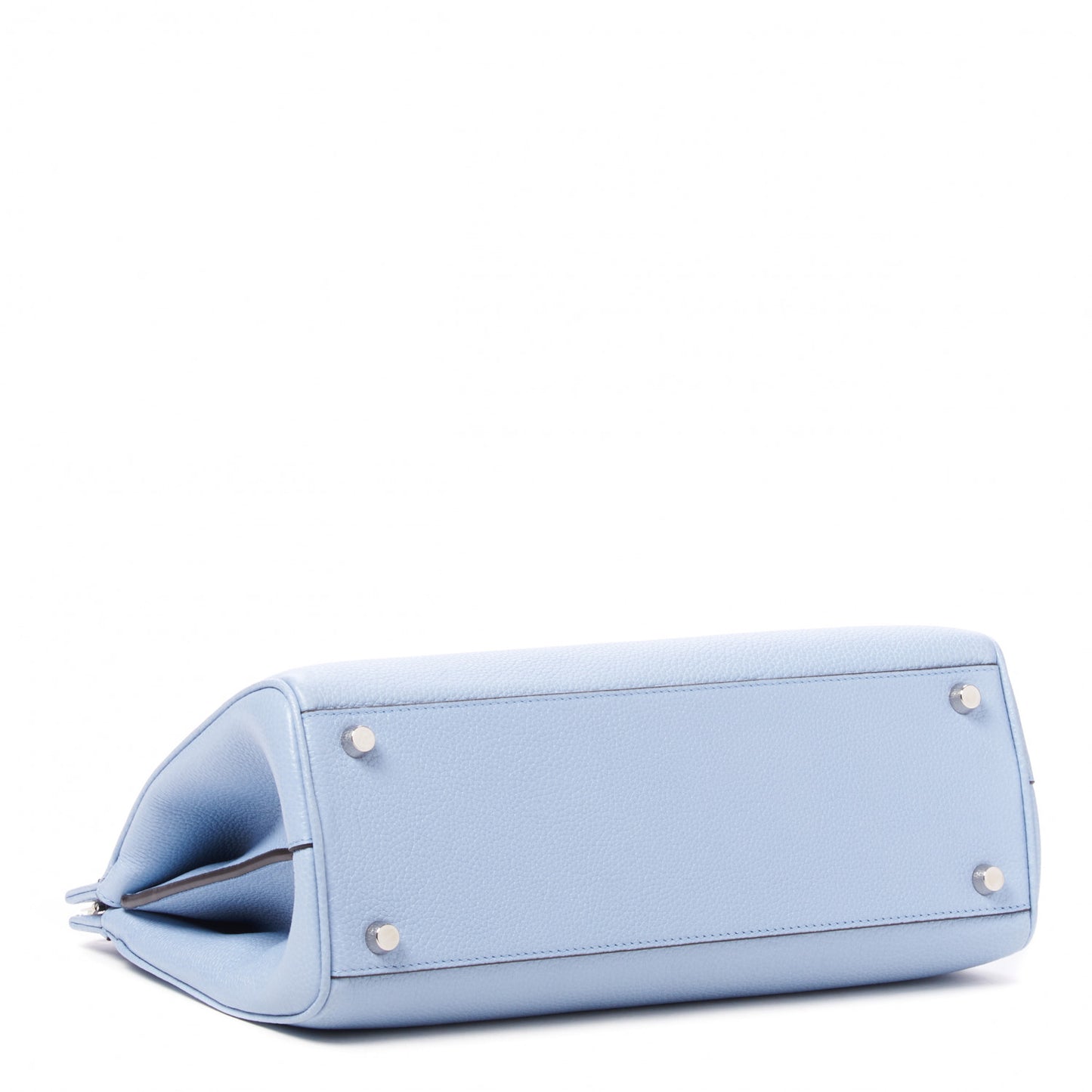 Posillipo Grain Calfskin Small Zumi Top Handle Bag Porcelain Light Blue