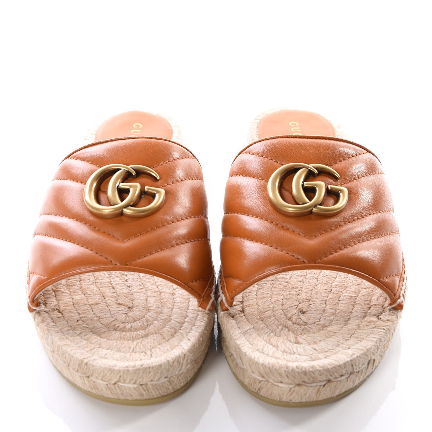 Nappa Matelasse GG Marmont Espadrille Slide Sandals 38 Cognac