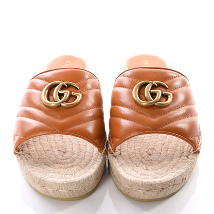 Gucci Nappa Matelasse GG Marmont Espadrille Slide Sandals 38 Cognac 3 of 9