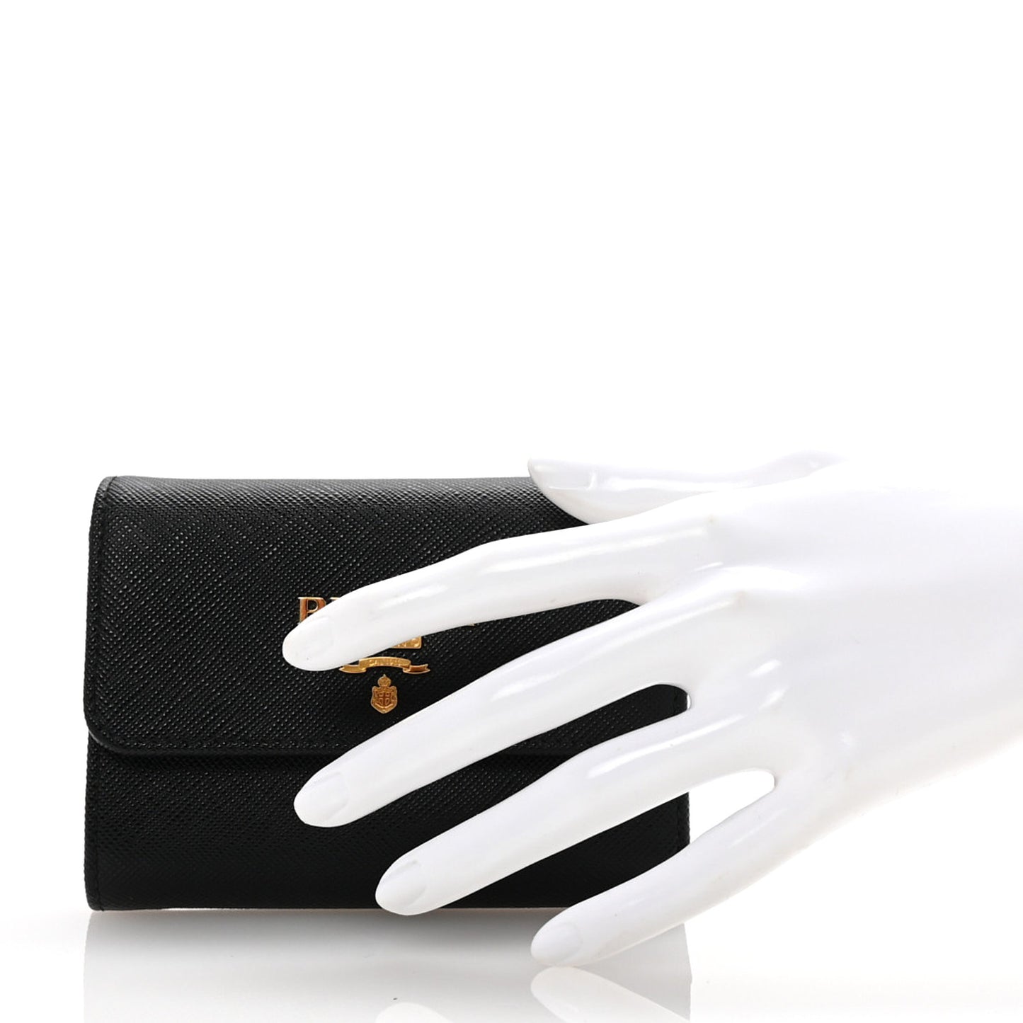Saffiano Metal Tri-Fold Wallet Black Hibiscus