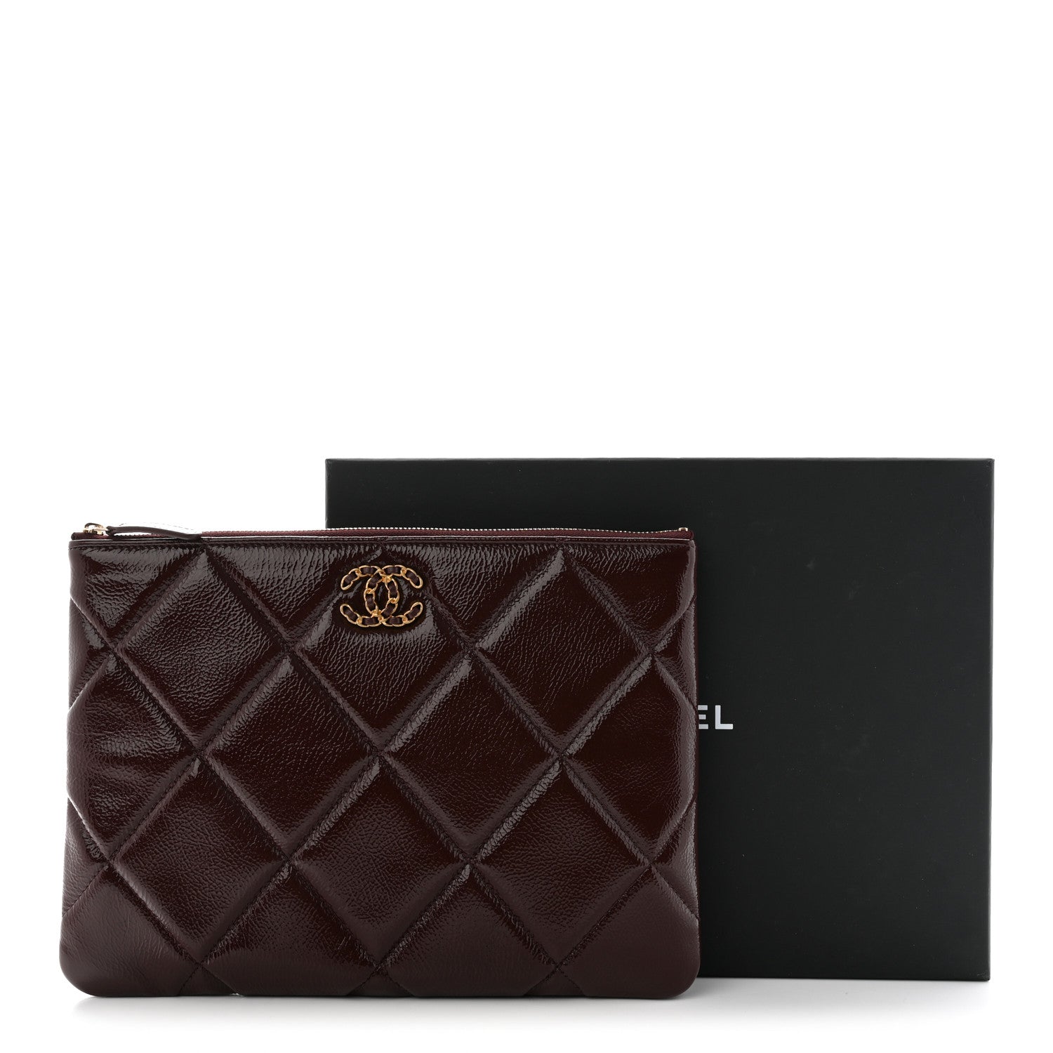 Chanel Shiny Crumpled Calfskin Large Chanel 19 Pouch Burgundy 9 of 9