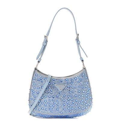 Prada Satin Crystal Cleo Adjustable Strap Shoulder Bag Celeste 1 of 7