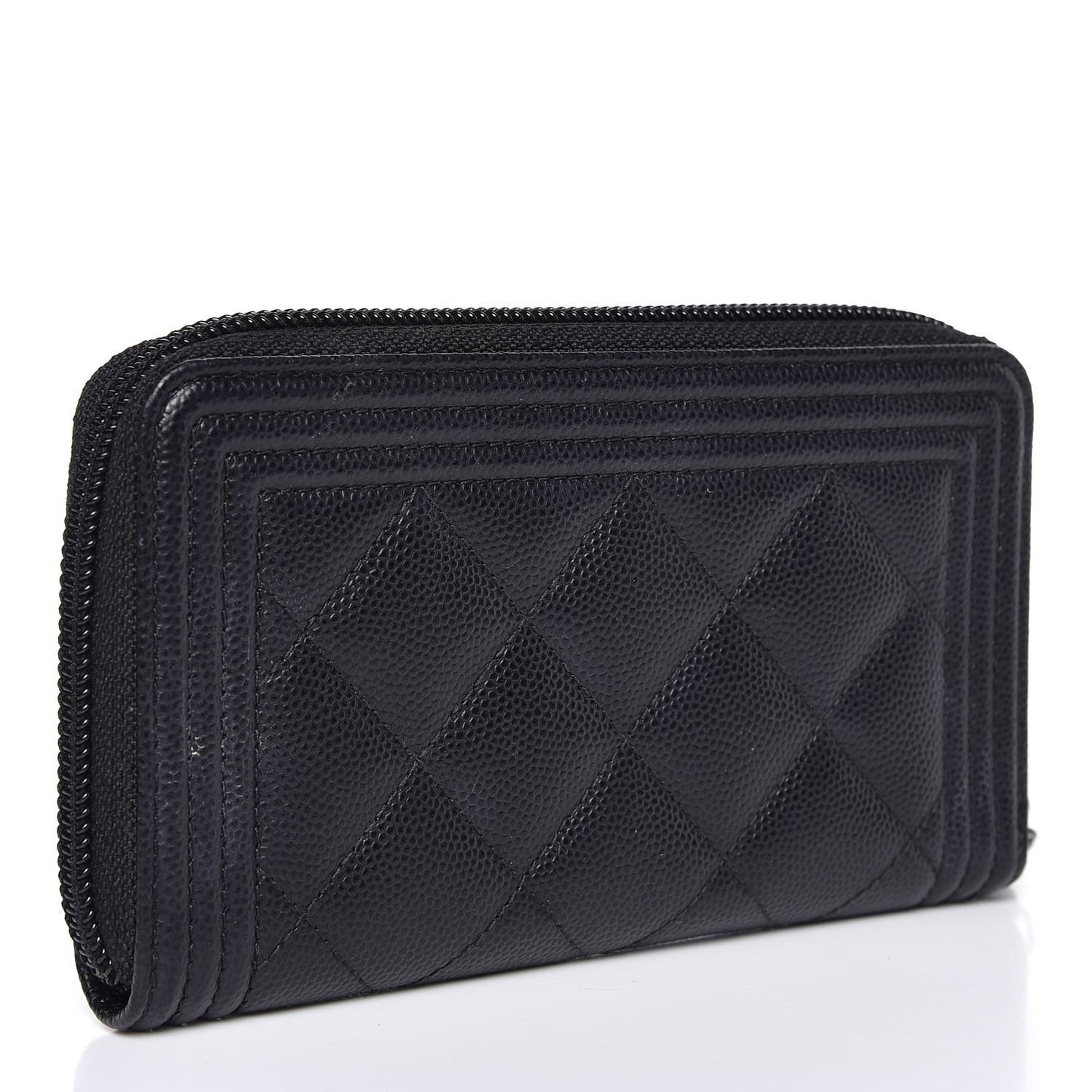 Caviar Quilted Small Boy Zip Around Wallet Black