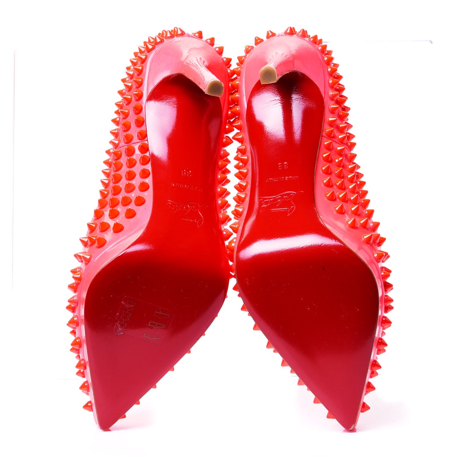 Christian Louboutin Patent Pigalle Plato Spikes 120 Pumps 38 Fluo Rose Paris 7 of 9
