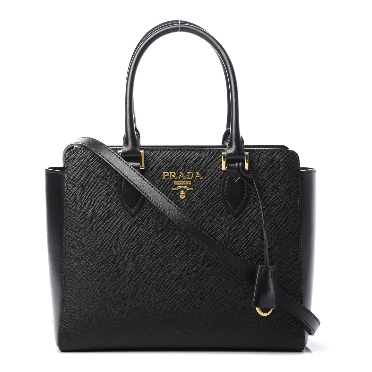 Saffiano Soft Calfskin Small Zippered Tote Black
