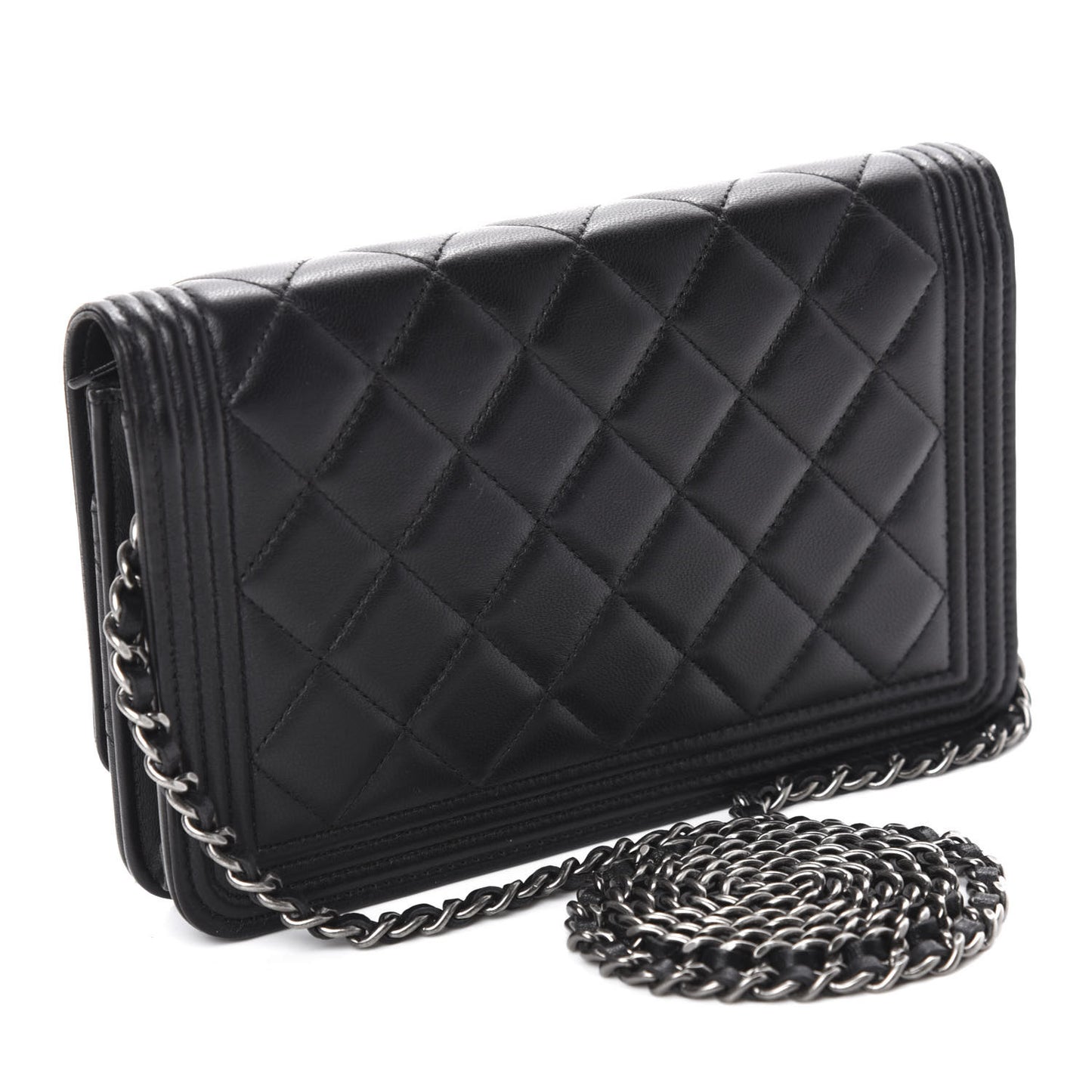 Lambskin Quilted Boy Wallet On Chain WOC Black