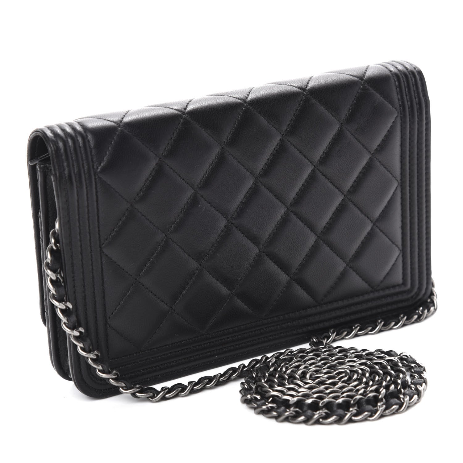 Chanel Lambskin Quilted Boy Wallet On Chain WOC Black 3 of 13
