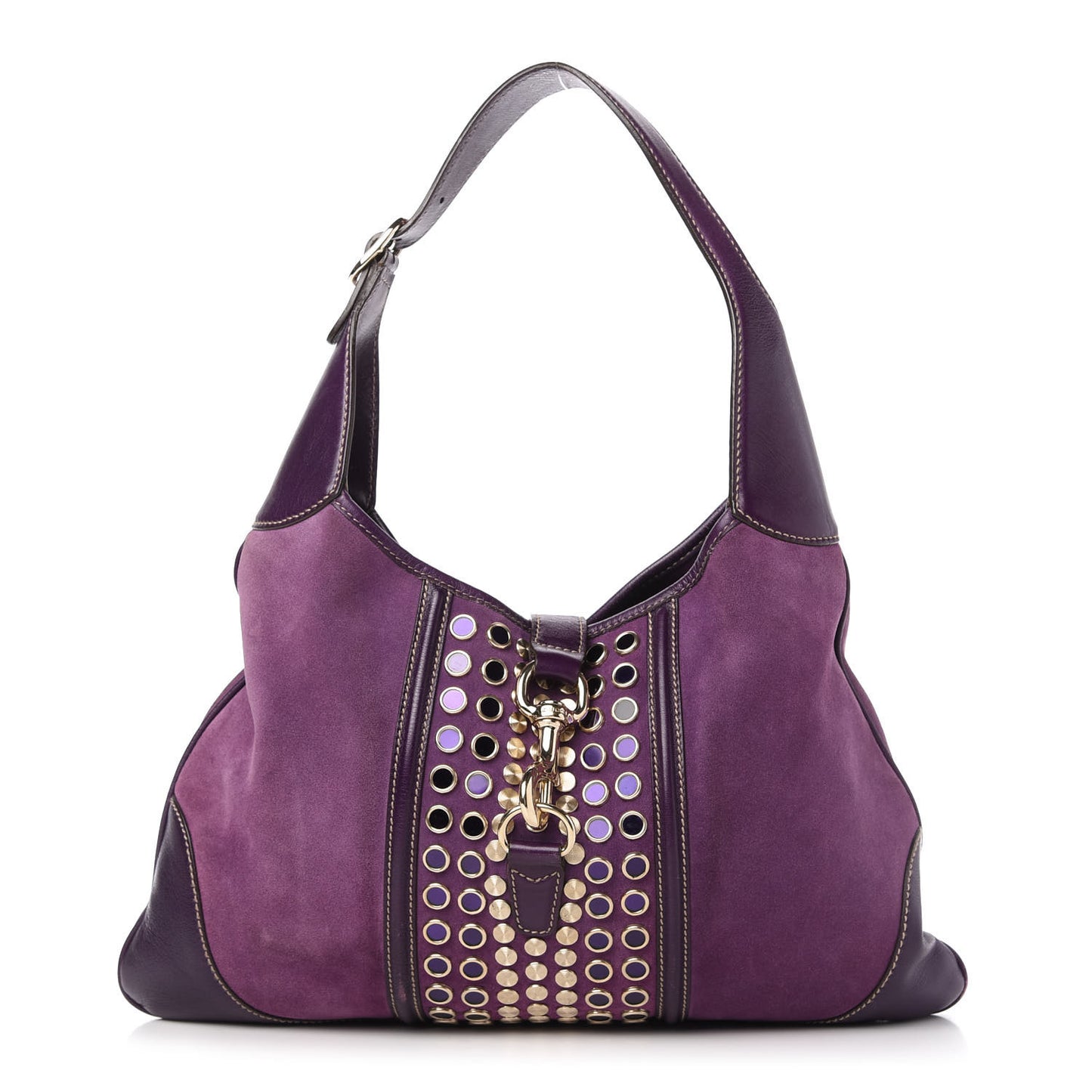 Suede Studded Jackie O Bouvier Hobo Purple
