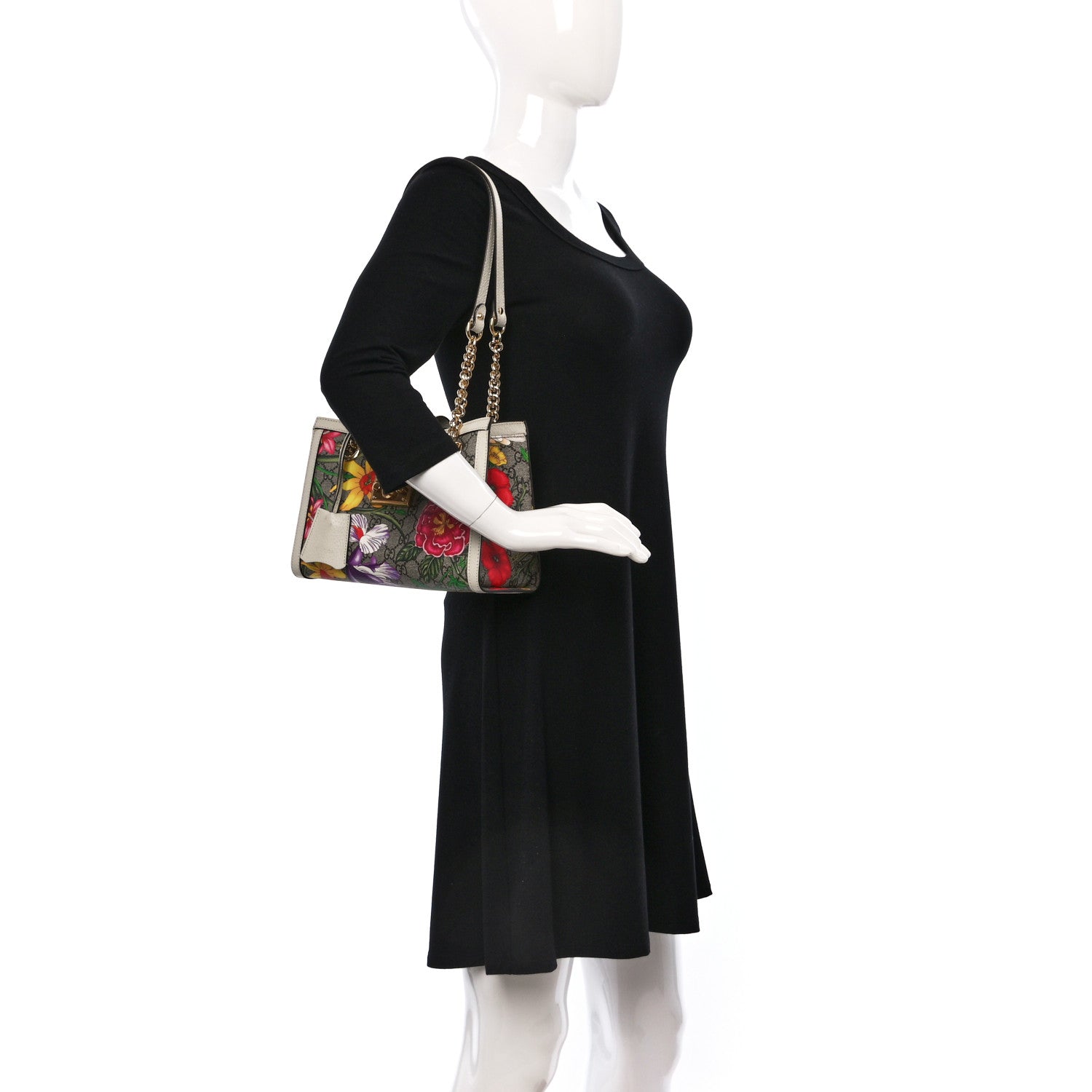 Gucci GG Supreme Monogram Flora Textured Calfskin Small Padlock Tote Beige Ebony Multicolor Mystic White 2 of 17