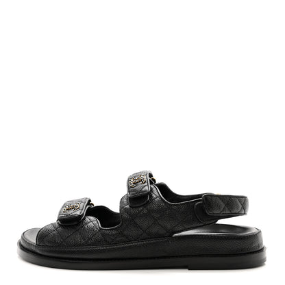 Chanel Grained Calfskin Velcro Dad Sandals 39.5 Black 1 of 18