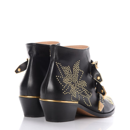 Chloe Nappa Sheepskin Studded Suzanna Short Boots 40 Black Gold 4 of 9