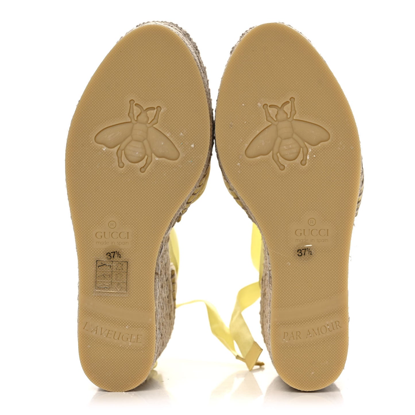 Nappa Matelasse GG Marmont Ankle Wrap Platform Espadrille Wedges 37.5 Banana