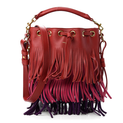 Saint Laurent Calfskin Tri-Color Small Emmanuelle Fringe Bucket Bag Red Bubblegum Purple 1 of 10