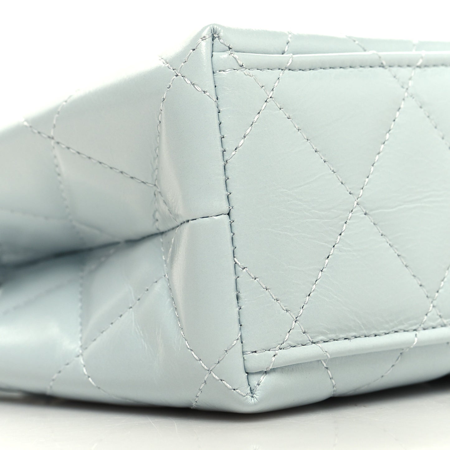 Shiny Aged Calfskin Quilted Nano Kelly Shopper Light Blue